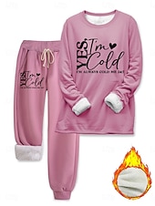 preiswerte Trainingsanzüge für Damen-Damen Elegant Warm Mode Zweiteilige Sets Trainingsanzug Hosen-Sets Langarm Bischofsärmel Rundhalsausschnitt Grafik Buchstabe Druck Outdoor Urlaub Täglich Schwarz Rosa Dunkelpink Frühling Normale