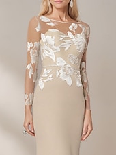 preiswerte Bodenlänge-Meerjungfrau  Trompete Mutter der Braut Kleid Elegantes Einfach Bootsauschnitt Floral Bestickte Spitze Bodenlänge Chiffon Lange Ärmel mit Kristallgürtel