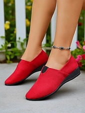 voordelige Platte damesschoenen-Rode instappers voor dames – lichtgewicht comfortloafers voor dagelijks gebruik, kerst, winkelen en reizen