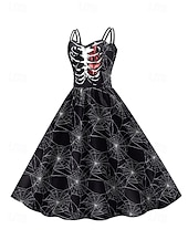 女性用スカルプリントミニドレス Aラインドレス カジュアル デイリー ホリデー レギュラーフィット スカル ノースリーブ スパゲッティストラップ ブラック ホワイト ワイン サビレッド 夏 春 秋 お買い得  頭蓋骨と骨のドレス-女性用スカルプリントミニドレス Aラインドレス カジュアル デイリー ホリデー レギュラーフィット スカル ノースリーブ スパゲッティストラップ ブラック ホワイト ワイン サビレッド 夏 春 秋