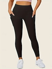 tanie Gładkie legginsy-Damskie Getry Moda Codzienny Pełna długość Wysoka talia Jednokolorowe Kieszeń Wysokie cięcie Oddychalność Miękka Wygodny Wysoka elastyczność Wino Granatowy Czarny Szary Jesień Zima Opinający / a