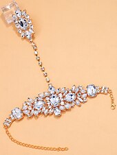 cheap Women&#039;s Bracelet-Women&#039;s Silver Rhinestone Hand Chain Bracelet with Statement Ring, Glamorous Jewelry for Parties and Special Occasions