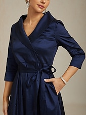 abordables Robe de cocktail-Femmes Robe Maxi Robe de Soirée Élégant ancien Coupe régulière Couleur Unie Manche 3/4 Col en V bleu marine Automne Hiver