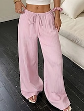 billiga breda ben och hög midja-Dam Brett skaft Byxor Palazzo byxor Mode Streetwear Fullängd Hög midja Slät Elastisk midja Mateial som andas Bekväm Gata Dagliga kläder Utekväll Svart Vit Rodnande Rosa Kaki Sommar Vår Normal