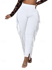 halpa Naisten kapeat housut-Naisten Housut Sukkahousut Mukavat leggingsit Katutyyli Vapaa-aika Täyspitkä Luonnollinen Tavallinen Tupsu Joustava vyötärö Mukava Pyhäpäivä Arki-asut Viikonloppu purppura Musta Valkoinen Armeijan