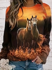 olcso Állatok Csúcsok-Női Pullover Grafika Állat Alkalmi Hosszú ujj Terített nyak Normál felsők Hétköznapi Narancssárga Tavasz Ősz Tél