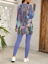 abordables Ensembles deux pièces-Ensemble de pyjama pour femmes Vêtements de détente Col rond Manches longues Mode décontractée Ensembles de pantalons Imprimé floral graphique Quotidien Quotidien Violet Fuchsia Vert Étriqué