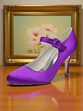 voordelige Cocktail-Champagnekleurige satijnen Mary Jane-hakken voor dames met kristallen gesp, elegante pumps met puntige neus voor cocktailparty&#039;s