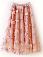 preiswerte Chiffon -Röcke-Damen Rock Schwingend Gazeröcke Mode Lässig Midi Mittlere Hüfthöhe Röcke Blumen Tüll Fließend Mikroelastisch Urlaub Straße Schwarz Weiß Rosa Grau Frühling Polyester