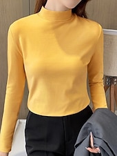 Damskie Bluzka Kwiaty Elegancki Podstawowy Codzienny Długi rękaw Wysoki Zwykłe topy Codzienny Czarny Biały Żółty Rumiany róż Brązowy Jesień Zima tanie gładka koszulka-Damskie Bluzka Kwiaty Elegancki Podstawowy Codzienny Długi rękaw Wysoki Zwykłe topy Codzienny Czarny Biały Żółty Rumiany róż Brązowy Jesień Zima