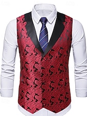 abordables Gilet pour homme-Homme Gilet Vacances Soirée Affaires Mode Occasionnel Printemps Automne Avec Poches Boutons Polyester Confortable Paisley Droit 1 bouton Revers en Pointe Coupe régulière Rouge Gilet