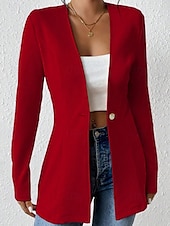 abordables Blazers y Trajes-Mujer chaqueta Cómodo Botones Moda Plano Noche Fin de semana Botonadura Simple Regular Escote en Pico Ajuste regular Manga Larga Ropa de calle Negro Blanco Vino Otoño