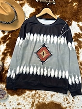 abordables Tops Boho-Mujer Sudadera Retazos Estampado Graphic Geométrico Tribal Cálido Activo Vintage Manga Larga Cuello Barco Tops regulares Casual Calle Uso Diario Verde Trébol Caqui Gris Primavera Otoño Invierno