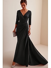 economico Vestiti da sera-Sirena / Tromba Tubino / Colonna Abito da Sera Elegante Vestito Formale Matrimonio Lunghezza al pavimento Manica 3/4 Scollo a V Raso Schiena a V con Volant 2025