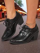 baratos Sapatos Oxford de mulher-Oxfords femininos de couro preto com cadarço e salto bloco – sapatos clássicos de estilo vintage para Oktoberfest, passeios casuais e uso diário