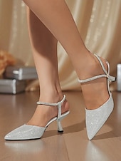 levne Noční párty-Dámské stříbrné třpytivé boty s úzkou špičkou a páskem na kotníku - elegantní boty na noční život a párty