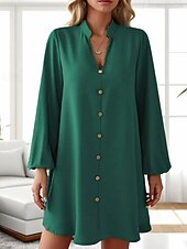 ieftine Rochie simplă-Pentru femei Rochie Mini Rochie casual Modă Clasic Modern În aer liber Vacanță Concediu Fit regulat Simplu Manșon Lung În V Negru Roșu-aprins Maro Trifoi Vară
