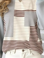 preiswerte Streifen- und geometrische Oberteile-Damen Pullover Sweatshirt Grafik Geometrisch Farbblock Mode Lässig Langarm Rundhalsausschnitt Normale Oberteile Straße Alltagskleidung Lässig Druck Grau Herbst Winter