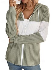 billiga Texturerade Huvtröjor &amp; Sweatshirts-Dam Vinterkappa Bekväm Andningsfunktion Dragkedja Stickad Mode Dagligen Färgblock Utomhus Ledigt Dagligen Dragkedja Normal Huva Normal Långärmad Ytterkläder Svart Rodnande Rosa Grön Vår Höst