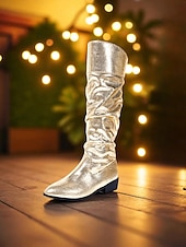 abordables Botas de moda-Botas altas hasta la rodilla holgadas con tacón bajo y diseño metalizado dorado para mujer: calzado de fiesta brillante para la vida nocturna, discotecas y moda nocturna.