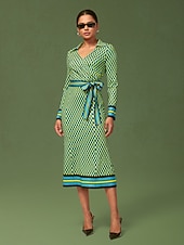 baratos Vestidos Florais-Vestido envolvente elástico geométrico 3D
