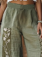 abordables jambe large et taille haute-Femmes Jambe large Pantalons Pantalon palazzo ancien Boho Longueur complète Taille haute Fleur Taille Élastique Impression Respirabilité Confortable Rue Tenue quotidienne Sortir Vert Printemps Automne