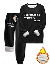 abordables Ensembles deux pièces-Femmes Élégant Chaud Mode Ensembles deux pièces Survêtement Ensembles de Pantalons manche longue Manche Évêque Col ras du cou Graphique Lettre Imprimé Extérieur Vacances Quotidien Noir Rose Claire