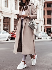 abordables Manteaux d&#039;Hiver-Femmes Manteau Trench Chaud Confortable Avec Poches Mode Moderne Occasionnel Uni Sortir Week-end Simple Boutonnage Long Col Rabattu Coupe régulière manche longue Vêtements d&#039;extérieur Noir Blanche