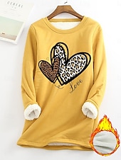 economico Umor e Citazioni Tops-Felpa da donna felpa foderata in pile pigiama caldo grafica a cuore calda casual morbida maniche lunghe collo rotondo lunghe casual rosa chiaro gialla rosa scuro rossa blu primavera autunno inverno