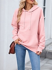 preiswerte Einfache Blusen-Damen Textur Bluse Kapuzenpullover Tasche Einfach Streetwear Lässig Langarm Mit Kapuze Normale Oberteile Straße Ferien Ausgehen Schwarz Rosa Braun Khaki Grau Herbst