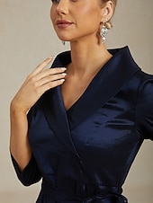 abordables Robe de cocktail-Femmes Robe Maxi Robe de Soirée Élégant ancien Coupe régulière Couleur Unie Manche 3/4 Col en V bleu marine Automne Hiver