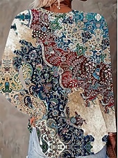 ieftine tricou boho-Pentru femei Tricou Imprimeu Floral Grafic Imprimeu Paisley Epocă Modă Stilat Manșon Lung Stil Nautic Rotund Topuri obișnuite Zilnic Sfârșit de săptămână Albastru piscină Albastru Prăfuit Mov