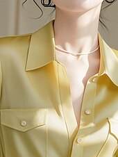 abordables Hauts Unis pour Femmes-Femmes Chemise Chemisier Uni Actif Élégant manche longue Col de chemise Hauts Réguliers Travail Tenue formelle Avec Poches Boutons Jaune Automne