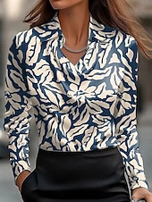 billige Dressy topper-Dame Skjorte Blomstret Grafisk Abstrakt Elegant Stilfull Fritid Langermet Cowl-hals Vanlige topper Arbeid Festkveldsklær Daglig Rynket Drapering Rosa Rød Navyblå Beige Sommer Høst