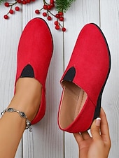 voordelige Platte damesschoenen-Rode instappers voor dames – lichtgewicht comfortloafers voor dagelijks gebruik, kerst, winkelen en reizen