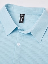 cheap Men's Button Up Shirts-Men's Shirt Waffle Shirt Summer Shirt Casual Shirt Button Up Shirt Untucked Shirts Black White khaki Light Blue Long Sleeve Plain Lapel Vacation Daily Clothing Apparel Cotton Fashion Casual