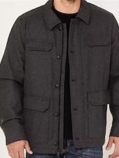 baratos Jaquetas Casuais-Homens jaqueta leve Jaqueta Carga Jaqueta casual Férias Diário Manter Quente Bolsos Outono Inverno Tecido Moda Clássico Lapela Padrão Preto Marron Cinzento Escuro Casaco