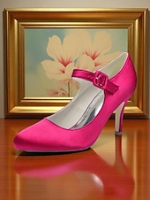 voordelige Cocktail-Champagnekleurige satijnen Mary Jane-hakken voor dames met kristallen gesp, elegante pumps met puntige neus voor cocktailparty&#039;s