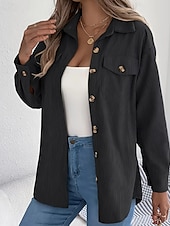 economico Top Semplici da Donna-Per donna Camicia Blusa con texture Blusa Semplice Moderno Casual Manica Lunga Colletto a Camicia Top Regolari Quotidiano Uscire Tasca Bottoni Nero Vino Cachi Autunno