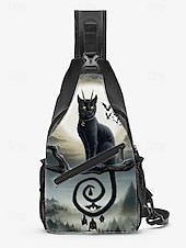 tanie Torby-Męska torba typu crossbody z motywem czaszki na Halloween od Sarah Richter – inspirowana stylem vintage czaszka z pomarańczowymi akcentami, wyjątkowa sztuka na imprezy halloweenowe, festiwale i codzienne stylizacje
