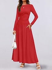 voordelige Witte jurk-Dames Maxi-jurk Trui-jurk A lijn jurk Casual Dagelijks Normale pasvorm Effen Lange mouw Strakke ronde hals Zwart Blozend Roze Rood Bruin Lente Herfst Winter