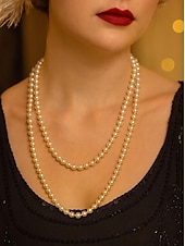 halpa Häät ACC-Naisten pitkä tekohelmikaulakoru - 1920-luvun flapper-tyylinen kerrostettu koru Gatsby-juhliin ja vintage-teemaisiin tapahtumiin