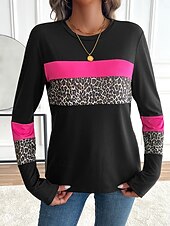 Femmes T-shirt Graphique Léopard Géométrique ancien Élégant Classique manche longue Col ras du cou Col rond Hauts Réguliers Quotidien Imprimé Rose Printemps Automne Hiver abordables T-shirt rayé et géométrique-Femmes T-shirt Graphique Léopard Géométrique ancien Élégant Classique manche longue Col ras du cou Col rond Hauts Réguliers Quotidien Imprimé Rose Printemps Automne Hiver