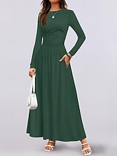 voordelige Witte jurk-Dames Maxi-jurk Trui-jurk A lijn jurk Casual Dagelijks Normale pasvorm Effen Lange mouw Strakke ronde hals Zwart Blozend Roze Rood Bruin Lente Herfst Winter