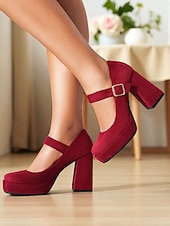 cheap 1950s-Women&#039;s Blue Suede Mary Jane Block Heel Pumps – Platform Round Toe Buckle Strap 1950s Vintage Party Shoes for Weddings, Cocktail, and Evening Outfits