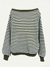 preiswerte Grafische Muster und Details-Damen Pullover Lässig Weich Gestreift Gerippt U-Boot-Ausschnitt Gestrickt Langarm Normale Oberteile Stricken Outdoor Täglich Wochenende Schwarz Rote Herbst Winter