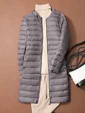 abordables Doudounes-Femmes Doudoune Manteau Chaud Confortable Fermeture éclair Avec Poches Mode Uni Tenue quotidienne Sortir Décontracté Quotidien Week-end Fermeture éclair Long Col Rond Coupe régulière manche longue