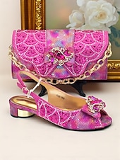 baratos cocktail-Conjunto de sapatos de salto alto com strass dourados e clutch combinando para mulheres, traje de festa brilhante e enfeitado para coquetéis