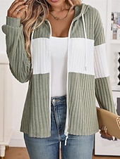 billiga Texturerade Huvtröjor &amp; Sweatshirts-Dam Vinterkappa Bekväm Andningsfunktion Dragkedja Stickad Mode Dagligen Färgblock Utomhus Ledigt Dagligen Dragkedja Normal Huva Normal Långärmad Ytterkläder Svart Rodnande Rosa Grön Vår Höst