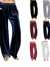 Недорогие широкие ноги и высокая талия-Жен. Широкие Вельветовые брюки Брюки Уличный стиль На каждый день Полная длина Средняя талия Полотняное плетение Карман Эластичный шнурок Удобный Для улицы Праздники выходные